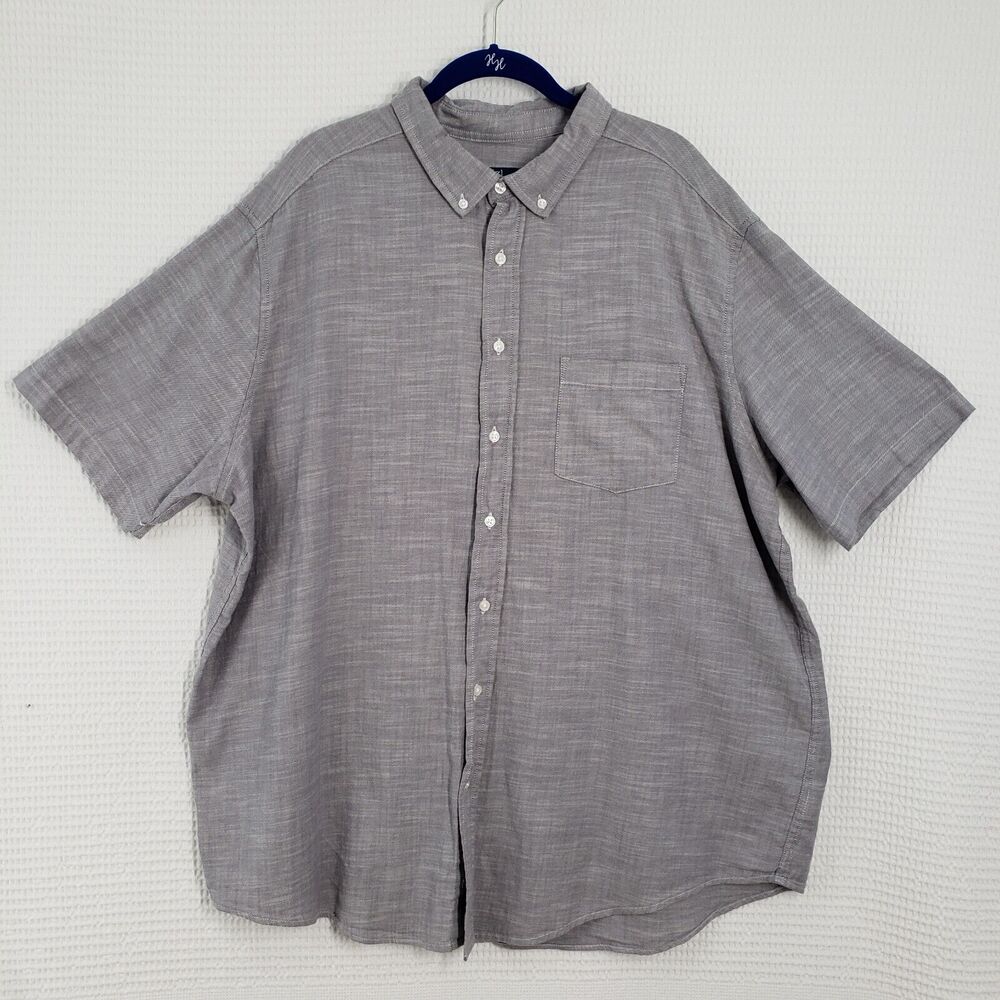 George Button Down Shirt Mens 2XL Gray Short Sleeve Classic Fit Summer Cotton